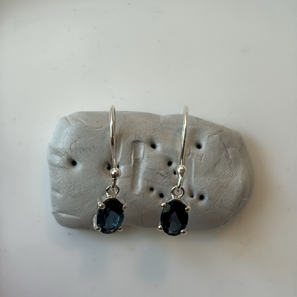 925 Genuine London Blue Topaz Sterling Silver Dangle Earrings - Picture 5 of 6